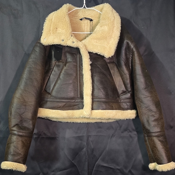 Zara double faced brown faux leather jacket Size SMALL Nwot small defect. The ta - Picture 1 of 14